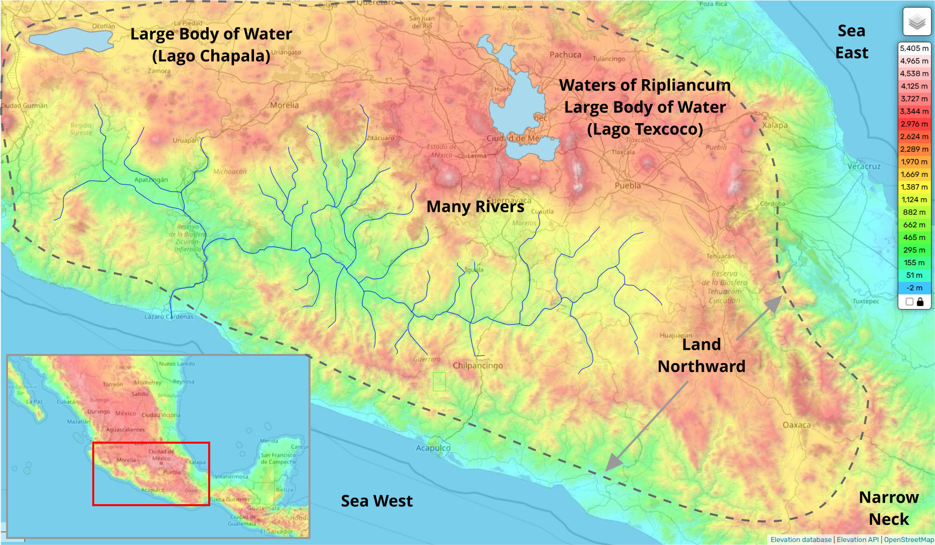 Land Northward Bodies of Water (Isthmus of Tehuantepec)