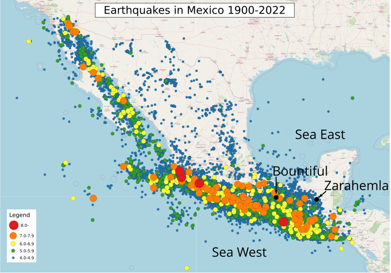 Earthquake Map for Mexico and Guatemala