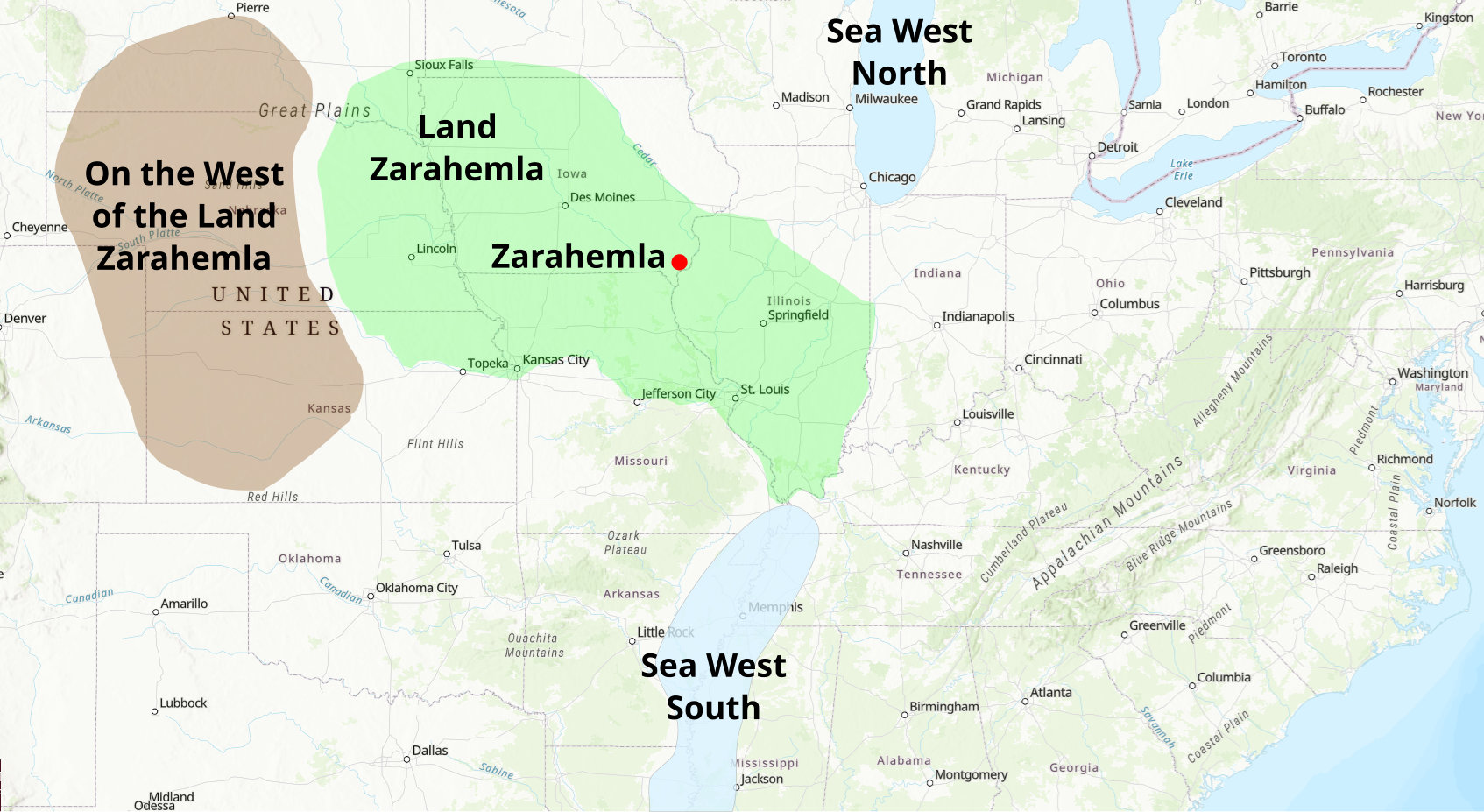 Heartland Model Land of Zarahemla and the sea West