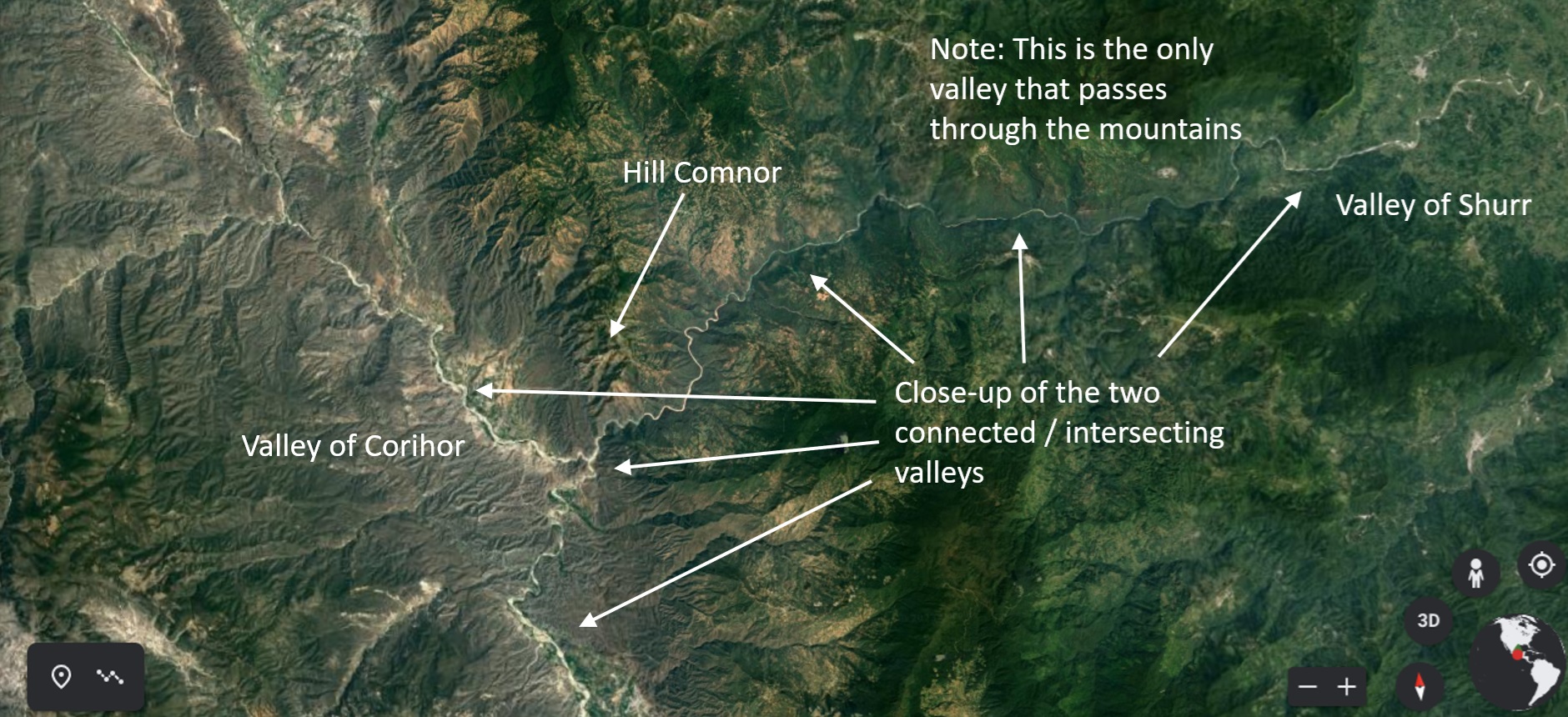 Closeup of the Intersecting valleys in Mexico