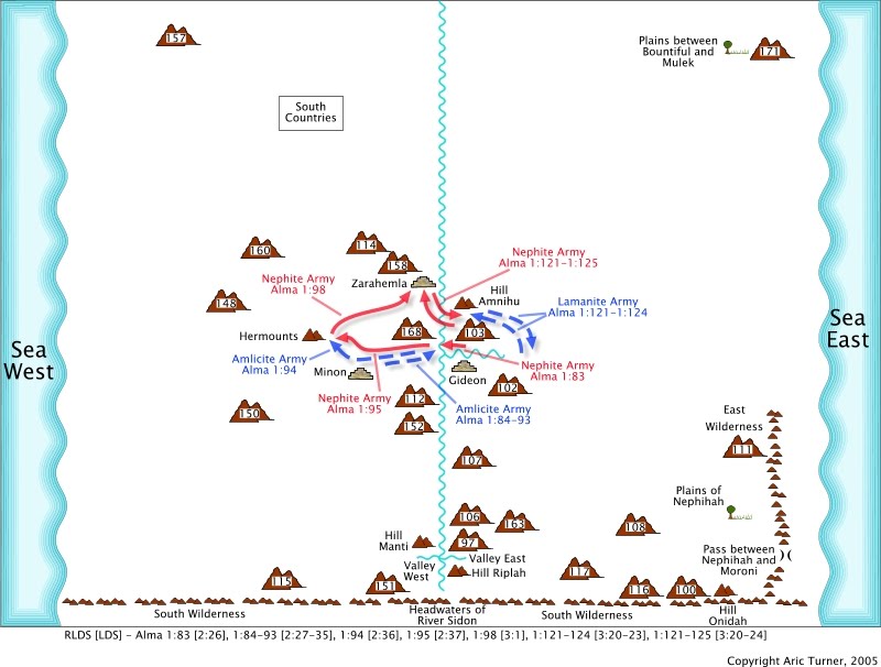 Amlicite and Nephite armies from Minon to Hermounts on an internal map