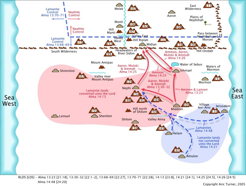 Mosiah's sons to Ishmael on an internal map