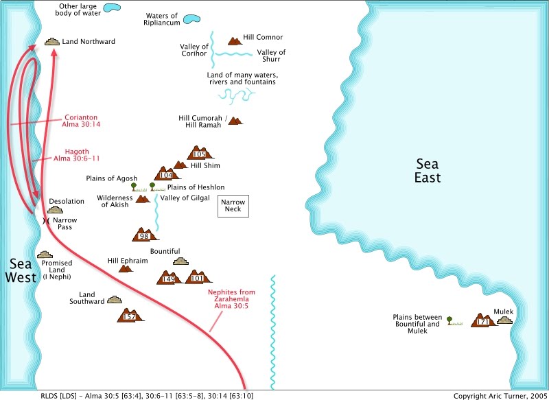 Corianton and Hagoth to the land Northward on an internal map