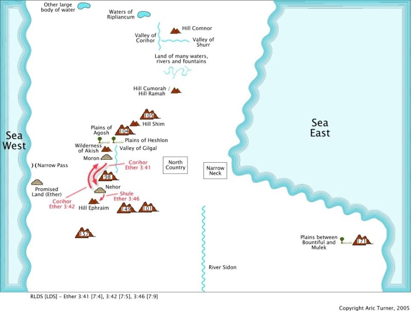 Moron, Nehor, and Hill Ephraim on an internal map