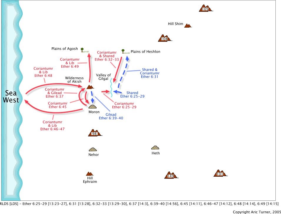 Battles between Coriantumr and Shared on an internal map