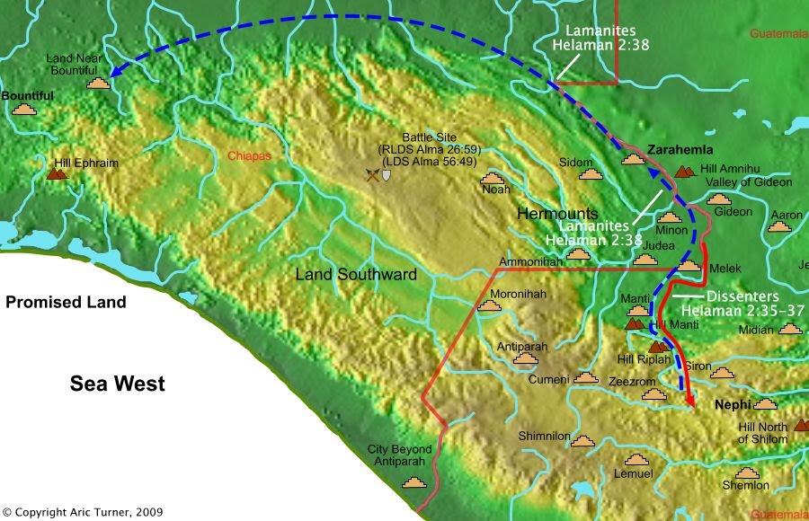 Lamanites to Zarahemla on a world map