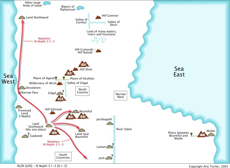 Nephites return to their lands on an internal map