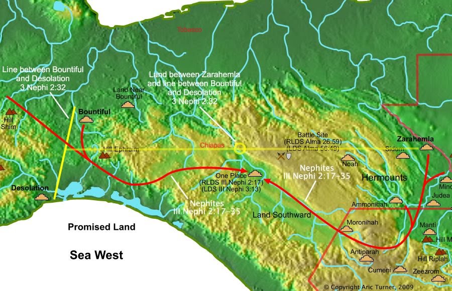 Nephites gather to the one place on a world map