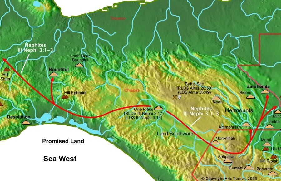 Nephites return to their lands on a world map