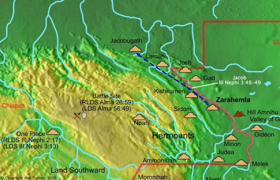 Jacob from Zarahemla to Jacobogath on a world map