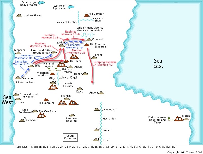 Nephites to Jordan and hill Cumorah on an internal map