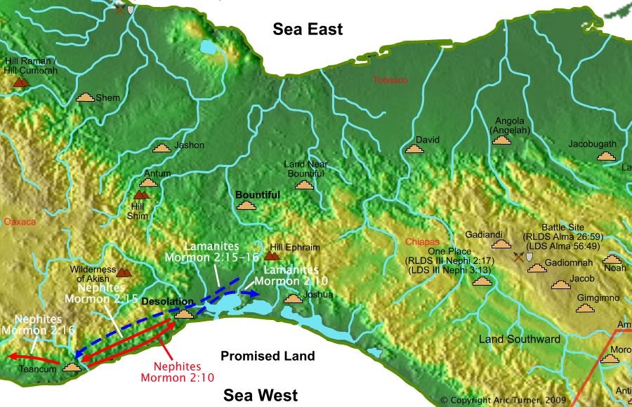 Nephites from Teancum to Desolation on a world map