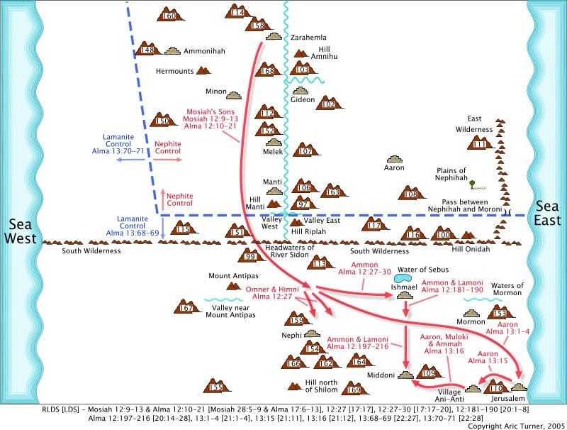 Mosiah's sons to lands south on an internal map