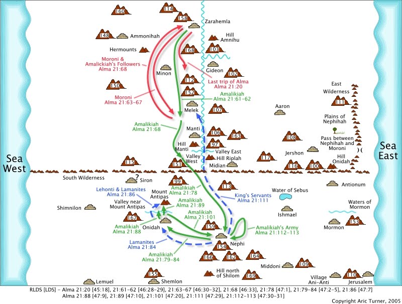 Moroni, Amalilkiah, etc from Zarahemla to Nephi on an internal map