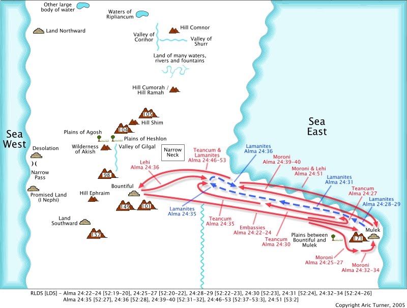 Moroni and Teancum to Mulek on an internal map