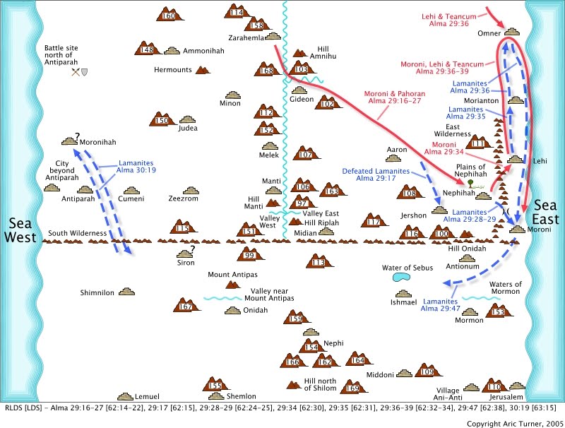 Moroni from Zarahemla to Nephihah on an internal map