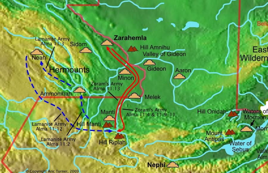 Lamanite army to Ammonihah on a world map