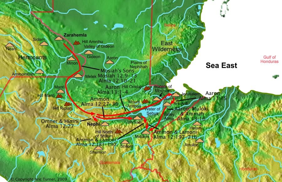 Mosiah's sons to lands south on a world map