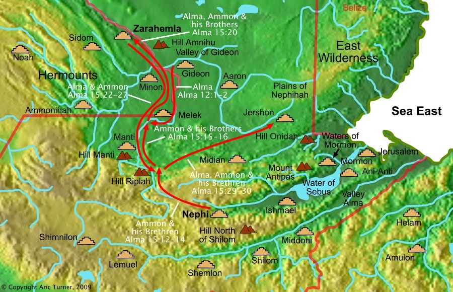 Ammon and brethren from Nephi to Zarahemla on a world map