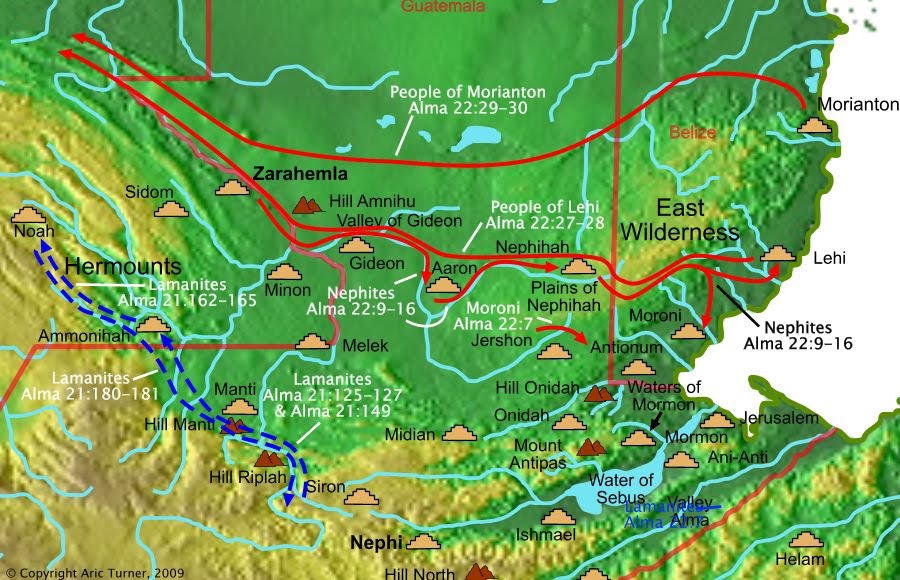 Lamanites to Ammonihah and Noah on a world map