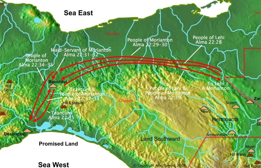 People of Morianton and Lehi to Bountiful on a world map