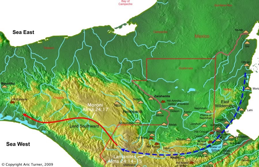 Lamanites to the sea West south on a world map