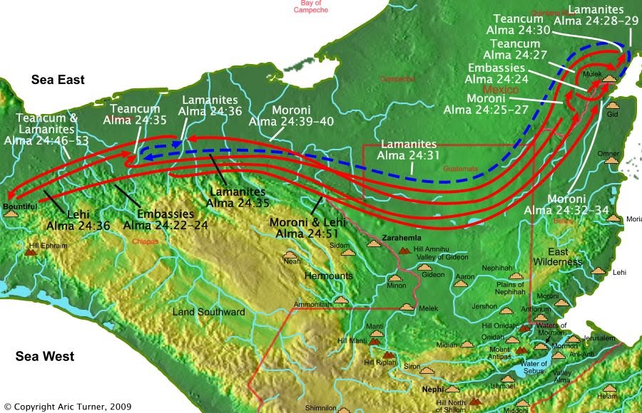 Moroni and Teancum to Mulek on a world map