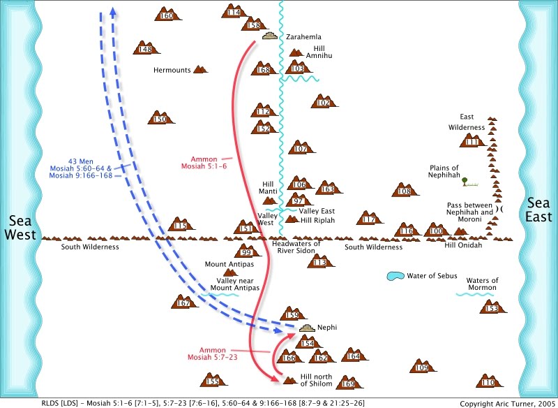 Zeniff travel to Shilom and Nephi on an internal map