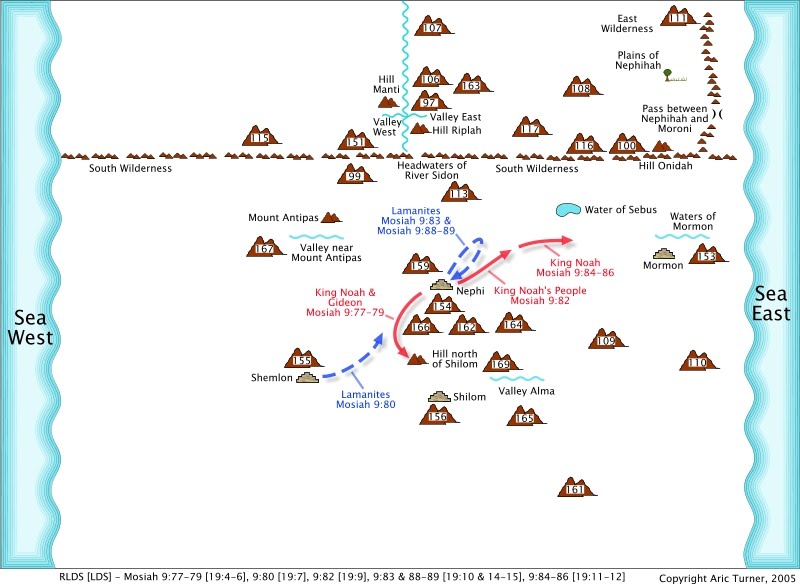 King Noah away from Nephi on an internal map