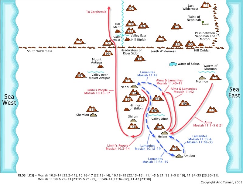 Limhi's people to Zarahemla on an internal map