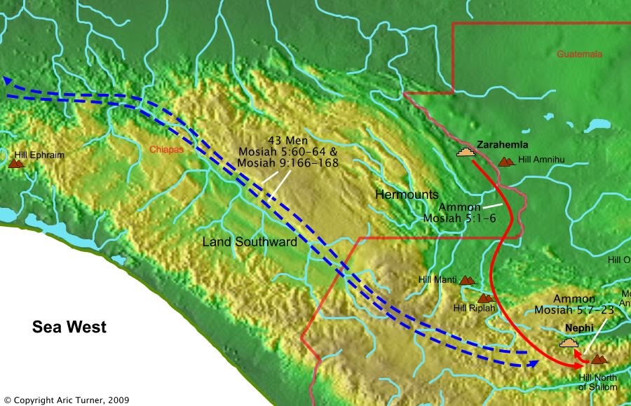 Zeniff travel to Shilom and Nephi on a world map