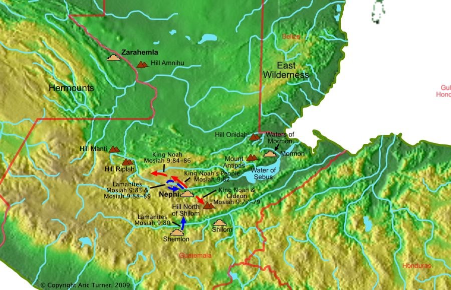 King Noah away from Nephi on a world map