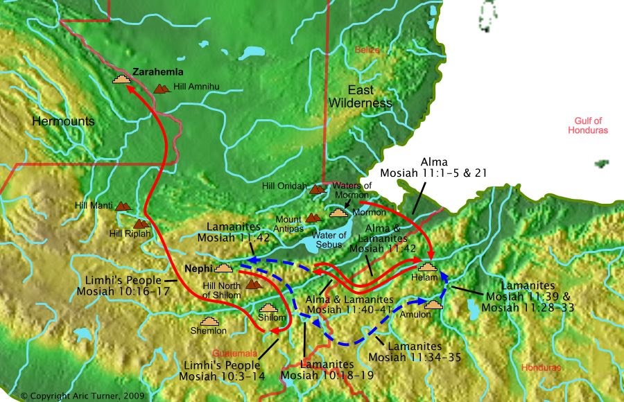 Limhi's people to Zarahemla on a world map